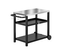 Outsunny Desserte plancha extérieure avec plan de travail en acier inoxydable, chariot de barbecue avec étagères, desserte de jardin avec crochets, porte-serviettes, 2 roues, 102x50x81cm, gris charbon