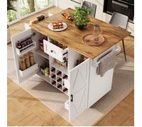 Desserte Maisentiel 137,5x40x95,6 cm MDF blanche plateau rabattable avec tiroir, range-bouteilles amovible et roulettes