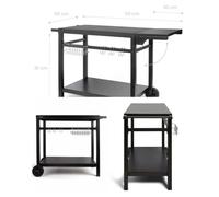Desserte métal LIVOO pour plancha 85 x 50 cm ¿ extension rabattable, 2 roues tout¿terrain, compatible 2/3/4 brûleurs