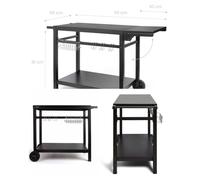 Desserte métal LIVOO pour plancha 85 x 50 cm ¿ extension rabattable, 2 roues tout¿terrain, compatible 2/3/4 brûleurs