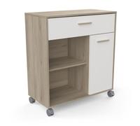 Desserte micro-onde 1 tiroir - MINT - Blanc et Chêne - 81 x 39,6 x 90,3 cm - DEMEYERE Blanc