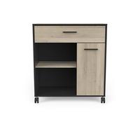 Desserte micro-ondes pour cuisine coloris chene kronberg, noir mat - Longueur 81 x Hauteur 90,30 x Profondeur 39,6 cm --