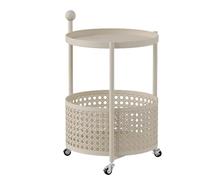 Desserte Mobile à 3 Niveaux, Chariot roulettes Rond avec Panier de Rangement for Repas, for la Chambre Coucher(Beige)