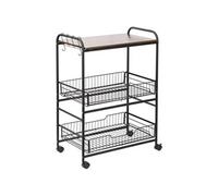 HOMCOM Chariot Cuisine Roulant Plateau Ouvert 2 Paniers Coulissants Crochets Amovibles | Aosom France