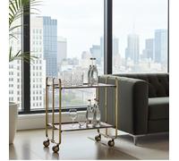 Desserte pliante BAUHAUS avec roulettes, Structure dorée, 2 niveaux, 4 positions, DON HIERRO. CêdreCêdre