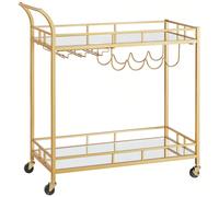 Desserte pour Boissons, Chariot à roulettes, Meuble de Cuisine, 2 Niveaux en Verre Réfléchissant, avec Porte-Bouteilles, Porte-Verres, pour Bar, Cuisine, Salle à Manger, Doré [Grande taille, plus de p