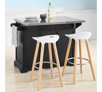 Sobuy - Desserte sur roulettes Meuble de Cuisine de Service Roulant en Bois avec Plans de Travail Rabattable en Acier INOX FKW71-SCH ®