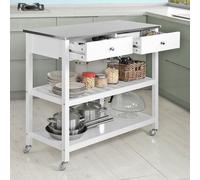 SoBuy® FKW47-W Desserte roulante Chariot de cuisine de 2 étages avec grand plan de travail en Acier Inox