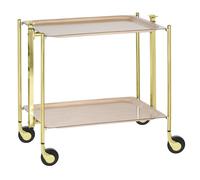 Desserte roulante et pliante 2 étages montants dorés plateaux stratifiés bois Bouleau