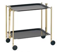 Desserte roulante et pliante 2 étages montants dorés plateaux stratifiés bois Ébène