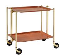 Desserte roulante et pliante 2 étages montants dorés plateaux stratifiés Bois Orme