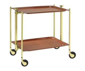 Desserte roulante et pliante 2 étages montants dorés plateaux stratifiés Bois Orme