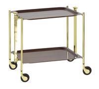 Desserte roulante et pliante 2 étages montants dorés plateaux stratifiés bois Wengé