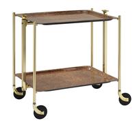 Desserte roulante et pliante 2 étages montants dorés plateaux stratifiés Loupe foncé