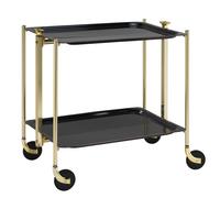 Desserte roulante et pliante 2 étages montants dorés plateaux stratifiés noirs