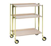 Desserte roulante et pliante 3 étages montants dorés plateaux stratifiés bois Bouleau