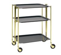 Desserte roulante et pliante 3 étages montants dorés plateaux stratifiés bois Ébène