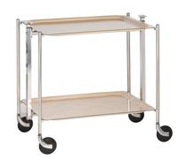 Desserte roulante, pliante 2 étages montants chromés plateaux stratifiés Bouleau