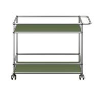 Desserte roulante USM 2 plateaux métalliques vert olive structure chromée 75x67.5x50 cm