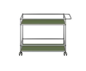 Desserte roulante USM Haller 2 plateaux métalliques vert olive structure chromée 75x67.5x50 cm