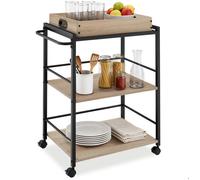 DESSERTE DE CUISINE - TECTAKE - Chariot de service WORCESTER 3 niveaux et plateau amovible - Bois Clair