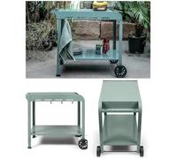 Desserte - LIVOO - VERTE - Plateau 70x50 cm - Pour plancha 2/3 brûleurs - Roulettes crantées, panier