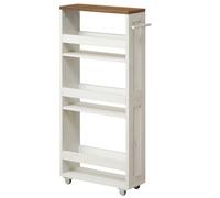 Dessertes de Cuisine Fin à 4 Niveaux, avec Roulettes, avec Poignée, Petit Espace, 15 x 43,2 x 86,5 cm, Blanc Rustique et Marron