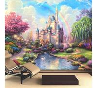 Dessin À La Main Château Arc En Ciel Plantes Fleurs Art Papier Peint 3d Moderne Soie Texturée Haut De Gamme IdéAl Pour Le Salon Et La Chambre à Coucher-300cm×210cm