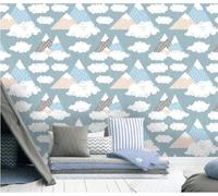 Dessin À La Main De Caricatures Fraîches De Nuages Et De Collines 3D Papier Peint Texture Soyeuse Intissé Salle à Manger Bureau D'étude Canapé Chambre Salon TV Mur-300cm×210cm
