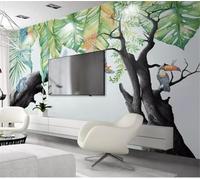 Dessin À La Main D'Une Feuille De Jardinage Verte D'Un Arbre Ancien Et D'Un Oiseau Volant 3D Papier Peint Texture Soyeuse Intissé Salle à Manger Bureau D'étude Canapé Chambre Salon TV Mur-250cm×170cm