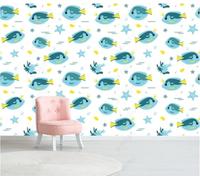 Dessin À La Main D'Une Ligne Colorée De Poisson Étoile De Mer Papier Peint 3D Installation Facile Intissé Tapisserie Bureau Salon Canapé Chambre Décoration Murale-150cm×105cm