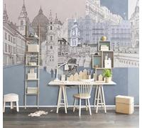 Dessin À La Main Lignes Architecture Urbaine Rues Paysage Papier Peint 3D Installation Facile Intissé Tapisserie Bureau Salon Canapé Chambre Décoration Murale-430cm×300cm