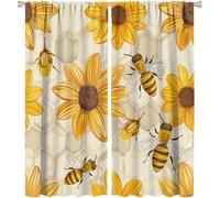 Dessin animé Abeille Enfants Chambre Black-out Rideau Jaune Fleur Chéri Ruche Imprimer Draperies avec Œillets Lumière Blocage Bruit Réduction Rideaux pour Infirmiers， B118 cm x L137 cm x 2 Stück