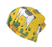 Dessin animé Alpaga Mignon Animal -Print Multifonctionnel Beanie Hat Spiral Open Top Design All Season pour Hommes Femmes Voyage en Plein Air Noir