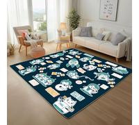 Dessin Animé Animal Chat Fusée Tapis Antidérapant 200x300cm Carpet Salon Lavable Fusée Verte de la Galaxie Tapis D'entrée Moquette Chambre Poil Ras Moquette Entree Interieur, Paillasson Extérieur