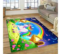 Dessin Animé Arc-en-Ciel Licorne Motif Grand Tapis, Fille Chambre Antidérapant Carpet, Salon Tapis de Jeu, Couloir Flanelle Décoratif Mat, Cuisine Salle de Bain Rug (Color 5,120x180 cm)