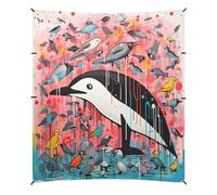 Dessin Animé Art Dauphin Mignon Rose Tente de Plage Abri Solaire pour Camping,Installation Facile,Portable avec Sacs de Sable pour Pêche Pique-Nique Plein Air