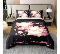 Dessin Animé Axolotl Coton Literie Set 140x200,Animaux Côtiers pour Enfants Housse de Couette Garçons Filles,Cerise Rose Couvre Lit,Belle Salamandre Parure de Lit,1 Taie d'oreiller Chambre