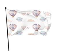 Dessin animé ballon à air et nuage jardin drapeau 0,9 x 1,5 m Vintage Air chaud ruban coloré dirigeable dans le ciel polyester Yard drapeaux maison patio pelouse intérieur extérieur salutation banni