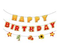 Dessin animé Banderole Joyeux Anniversaire, Pré-montée Toile de Fond Pancarte Thème Jeu Décorations de Fête pour Garçons Filles d'Anniversaire Baby Shower Fournitures (Jaune + Rouge)