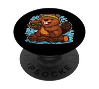 Dessin animé Beaver Burger Dam PopSockets PopGrip Adhésif
