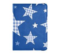 Dessin animé Bleu Carreaux Étoiles Cuir Famille Passeport Titulaire pour Voyage Vaccin Cas Protecteur Couverture Mignon Livre de Passeport pour Hommes Léger, Dessin Animé Bleu Carreaux Étoiles, 1