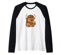 Dessin animé Burger Vapeur Bison Décontracté Manche Raglan