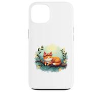 Dessin animé Chat endormi sur Une Branche d'arbre Illustration Design Coque pour iPhone 13