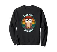 Dessin animé Chouette Gros Yeux Arc-en-Ciel rétro Coucher de Soleil Amour Who You are Sweatshirt