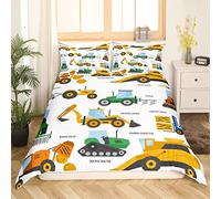 Dessin animé Construction Housse de Couette Pelle Parure de Lit 200x200cm pour Enfants Garçons Tracteur à Chenilles Parure Housse de Couette Véhicules Camion Voiture avec 2 taies d'oreiller