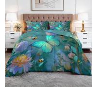 Dessin Animé Couette Matelassée 220 x 240 cm Papillons Colorés Fleurs Abeilles Imprimée Couettes 4 Saisons, Adolescent Couette sans Housse Chambre De Fille Chambre D’Hôtes Couettes Réversible