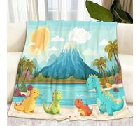 Dessin Animé Couverture Douce Flanelle Polaire Volcan Plage Dinosaure Canapé Couverture Lit, Bleu Chaud en Hiver Couvertures Convient 180 x 200 cm Adultes et Enfants Convient à Toutes Les Saisons