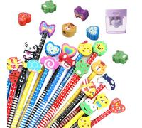 Dessin Animé Crayon de Bois HB, 40 Pièces Caoutchoucs Crayon de Dessin Animé, Crayon de Dessin Animé en Bois, Gomme Motif Dessin Animé, Chaton, Papillon, Crème Glacée, Pour Cadeaux de Vacances