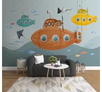 Dessin Animé Créatif Sous Marin Monde Sous Marin Banc De Poissons Papier Peint 3D Installation Facile Intissé Tapisserie Bureau Salon Canapé Chambre Décoration Murale-200cm×140cm